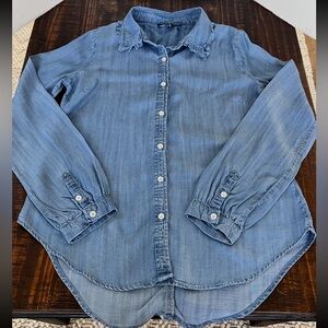 Muselooks: Women’s Long Sleeve Denim Shirt w/ Fringe Edges in Size Medium